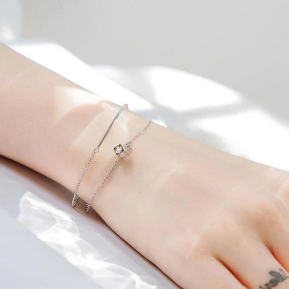 NEW 925 Sterling Silver Diamond Cube Bar Bracelet - Picture 8 of 8